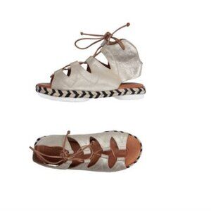 NWT - Divine Follie - Muted Gold Lace-Up Bootie Sandals - EU 38 / US 8-8.5